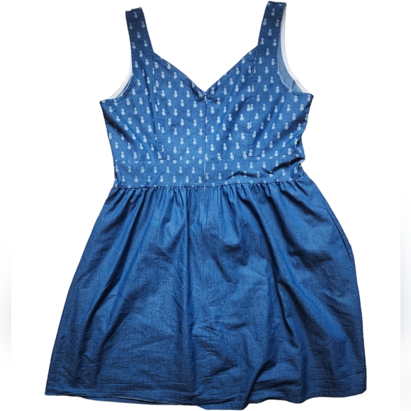 Pink Muchacha Pineapple Print Blue Sweetheart Dress with Bow- XL - Picture 2 of 5